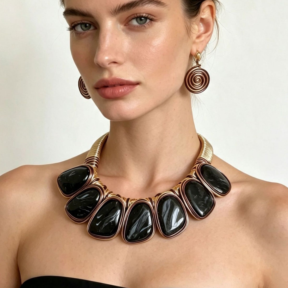 Boho Marbled Acrylic Collar Necklace & Earring Set