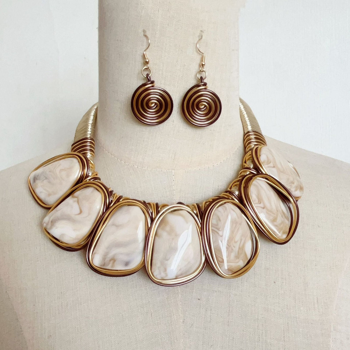 Boho Marbled Acrylic Collar Necklace & Earring Set