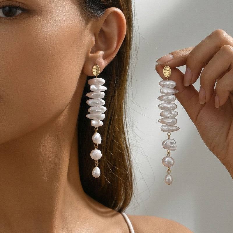 Classy Stacked Baroque Faux Pearl Drop Earrings