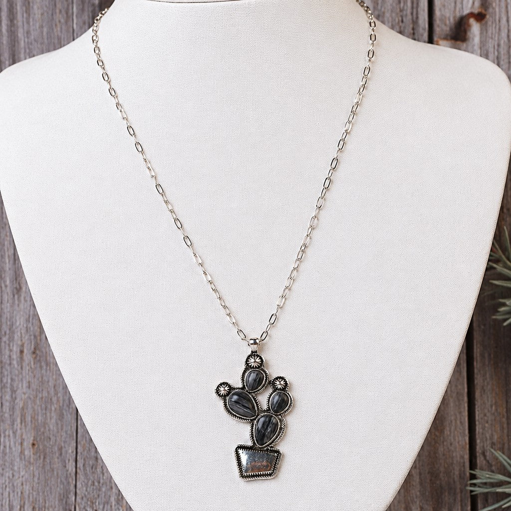 Boho Vintage Turquoise Cactus Pendant Necklace
