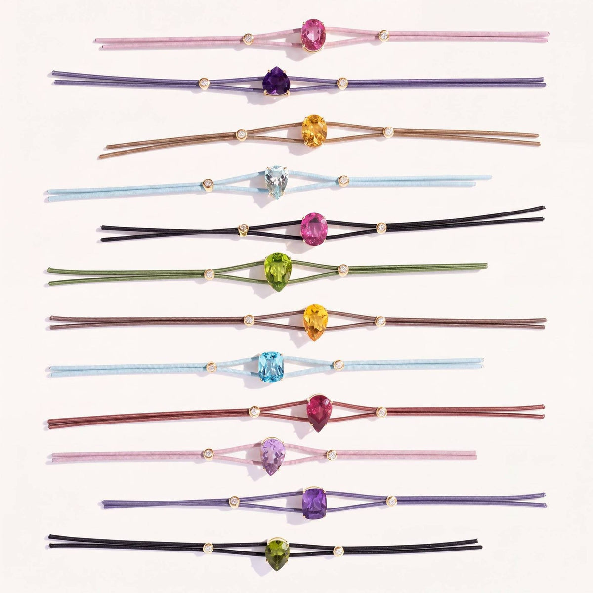 Dainty Double Cord Teardrop Gemstone Bracelet