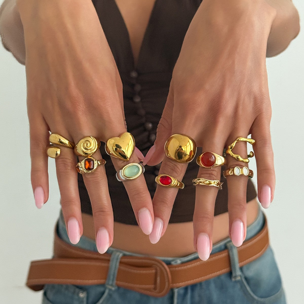 Vintage Chunky Heart & Gemstone Ring Set