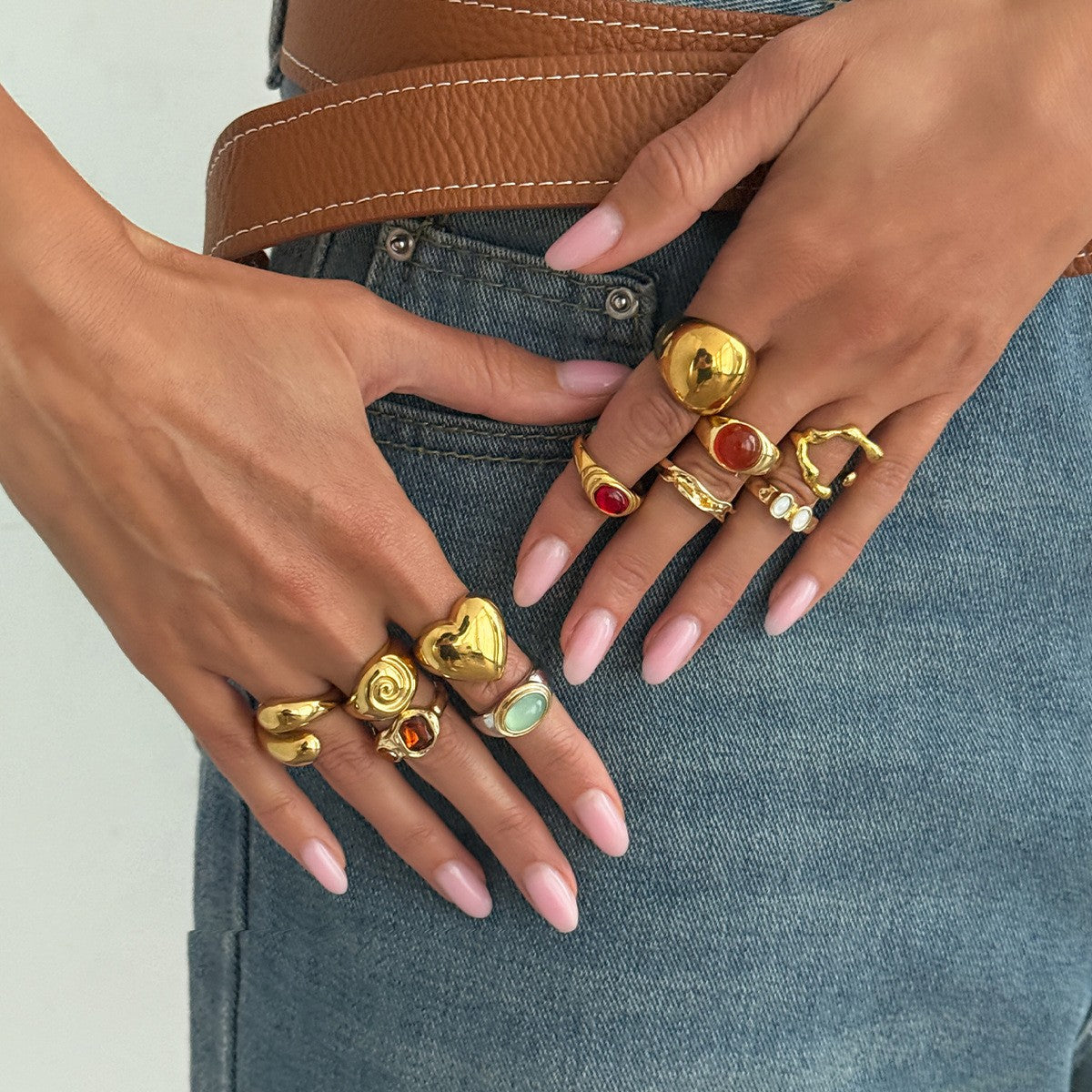 Vintage Chunky Heart & Gemstone Ring Set