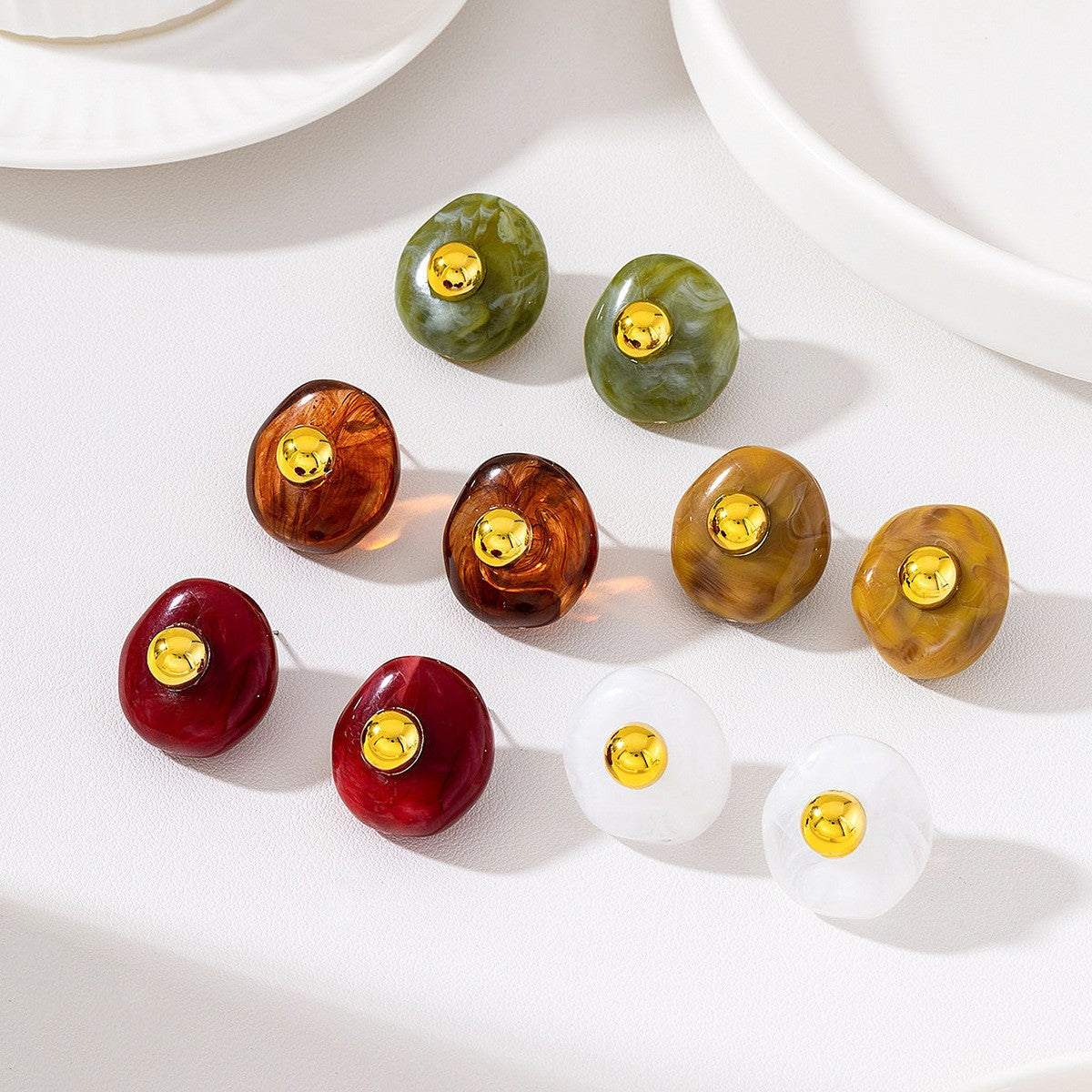Classy French Vintage Amber Resin Stud Earrings