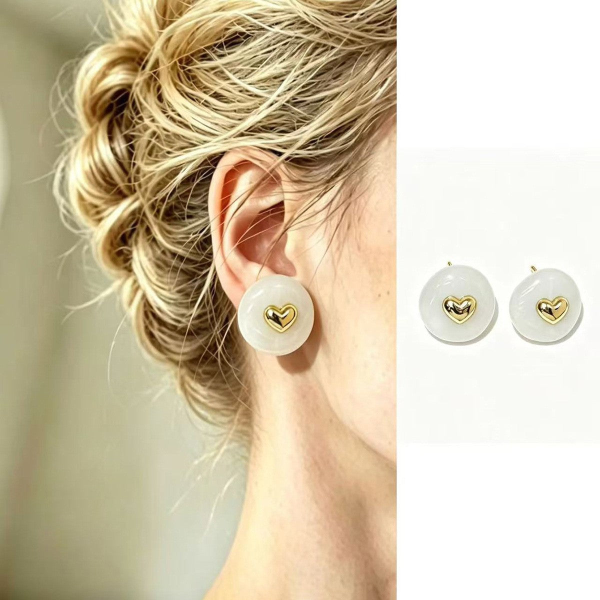 Classy French Vintage Amber Resin Stud Earrings
