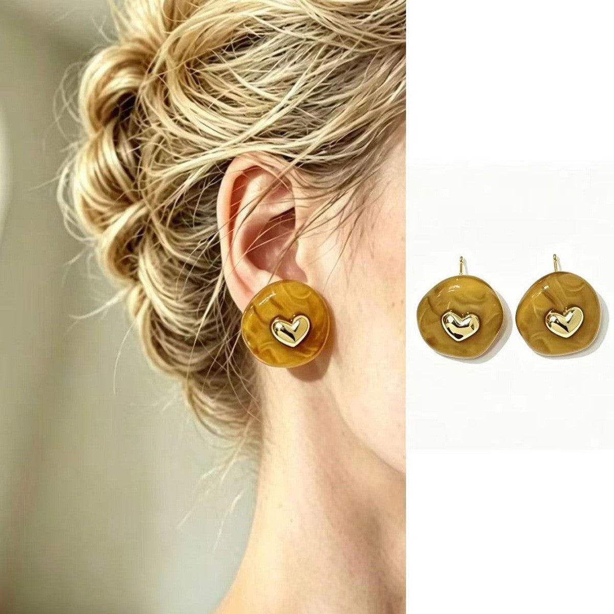 Classy French Vintage Amber Resin Stud Earrings