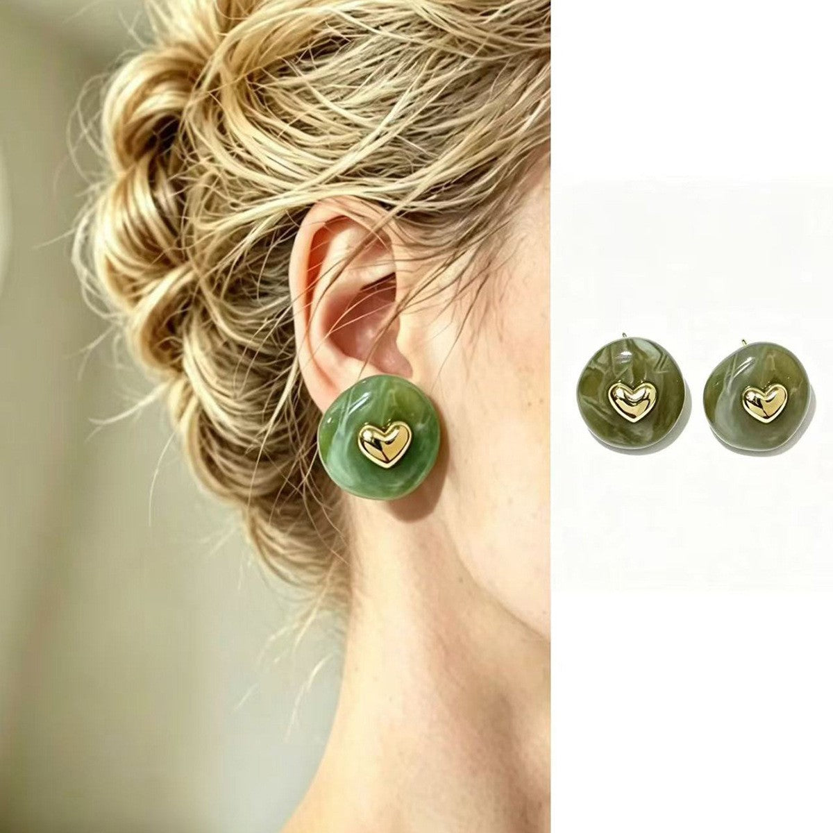 Classy French Vintage Amber Resin Stud Earrings
