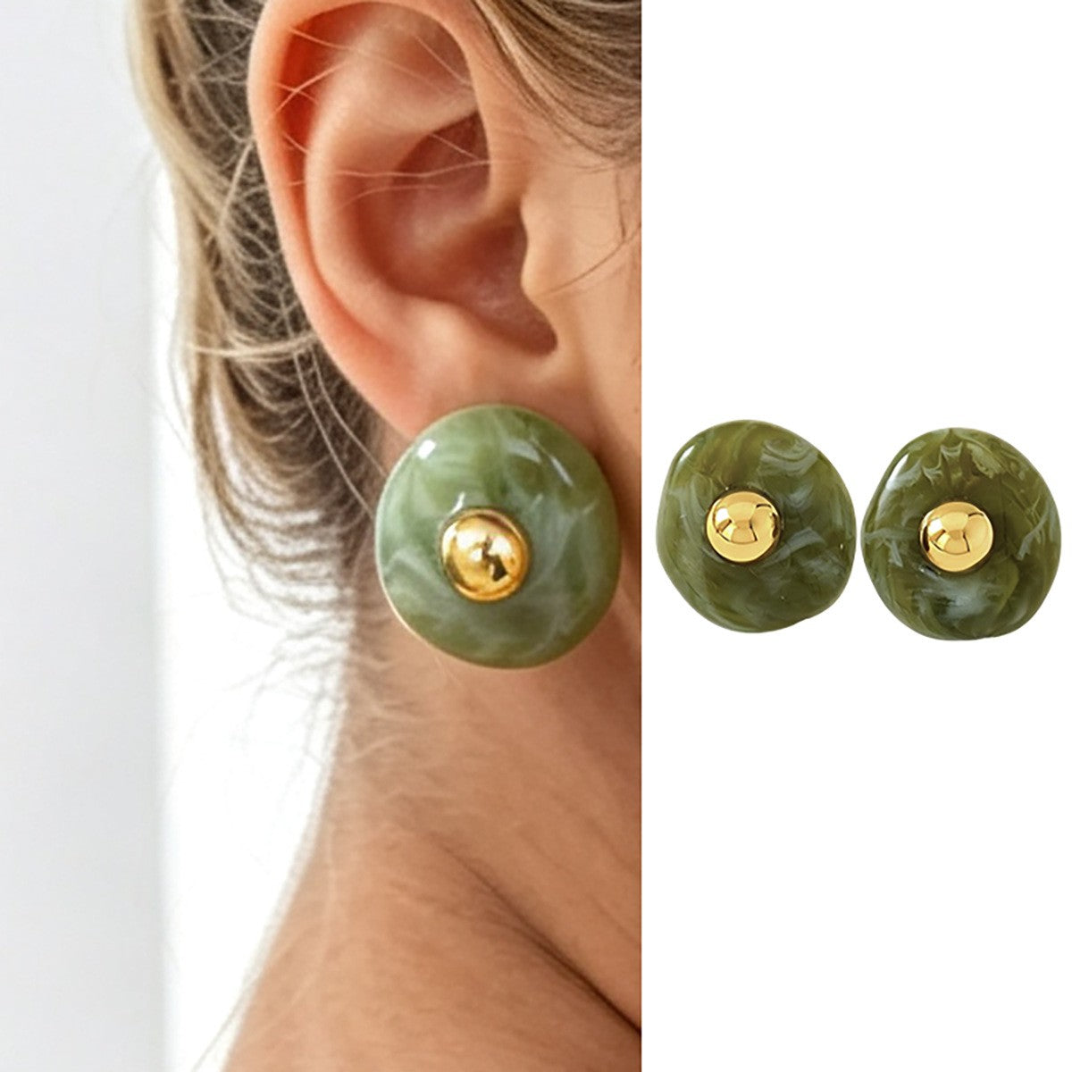 Classy French Vintage Amber Resin Stud Earrings