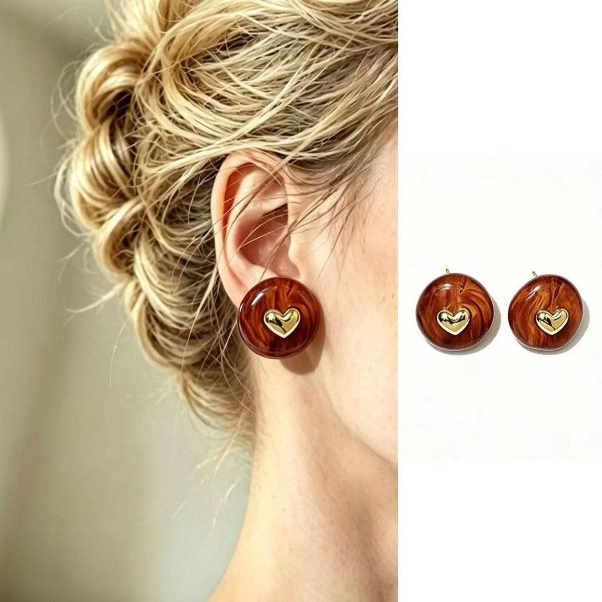 Classy French Vintage Amber Resin Stud Earrings