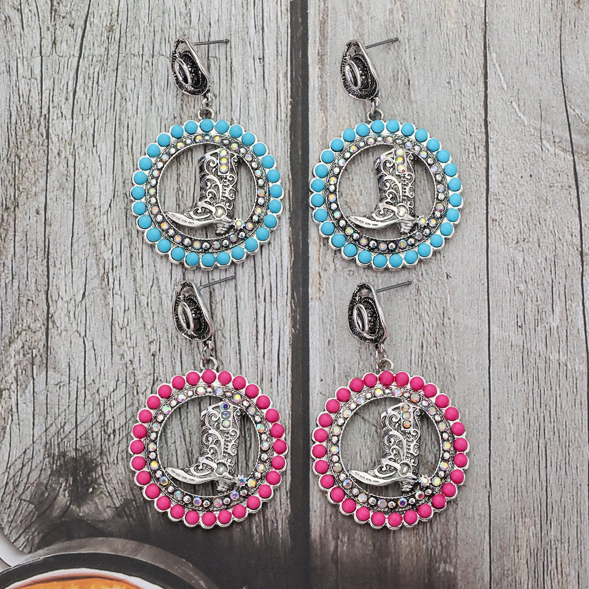 Boho Pink Beaded Cowboy Boot Earrings