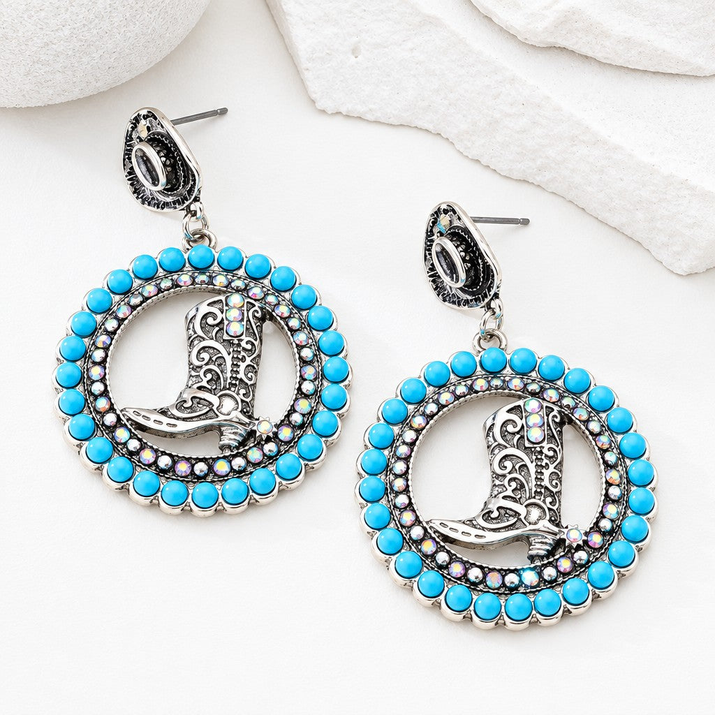 Boho Pink Beaded Cowboy Boot Earrings