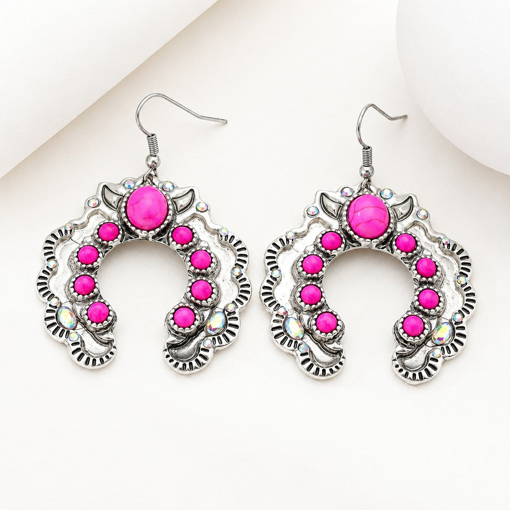 Boho Pink Beaded Cowboy Boot Earrings