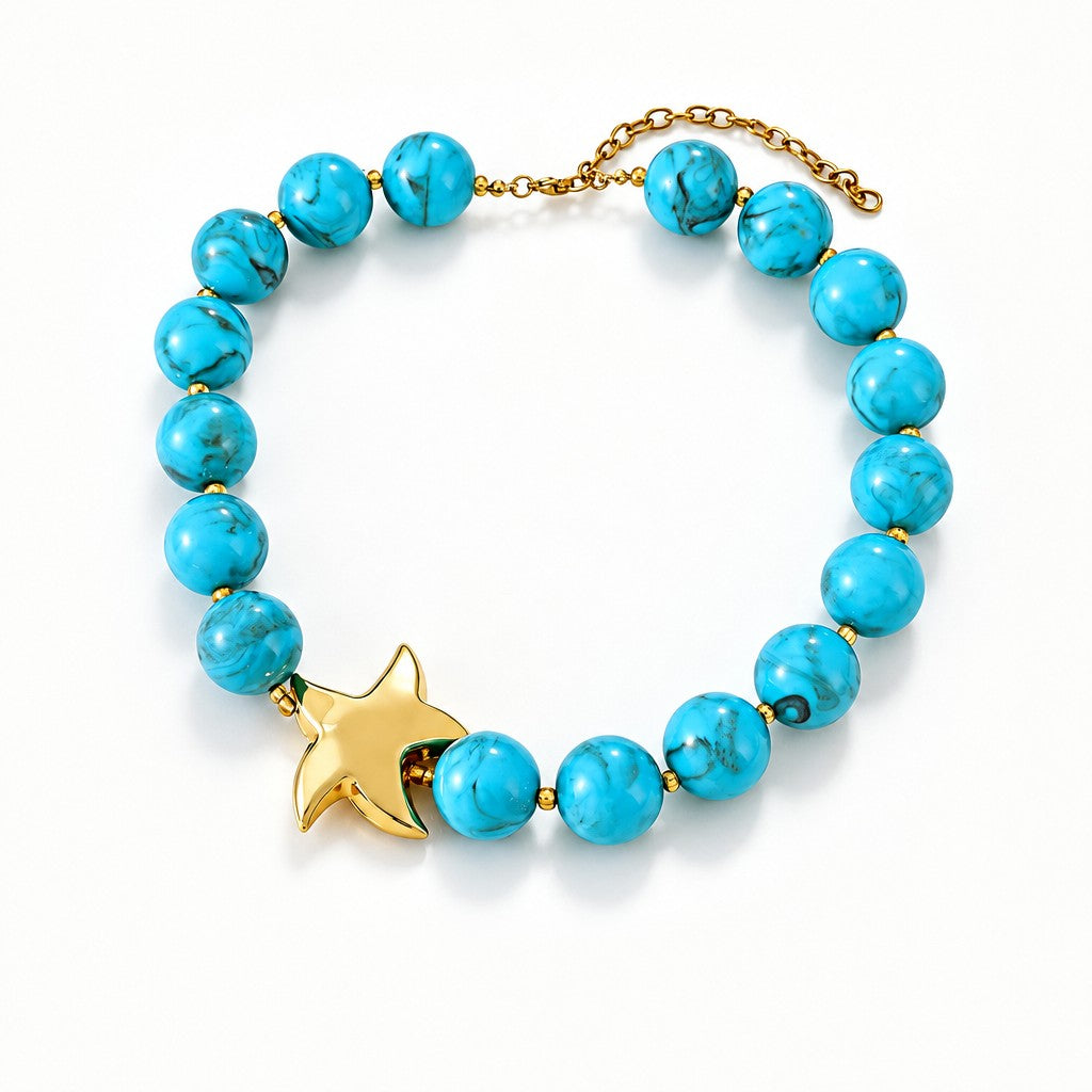 Boho Faux Turquoise Star Pendant Necklace