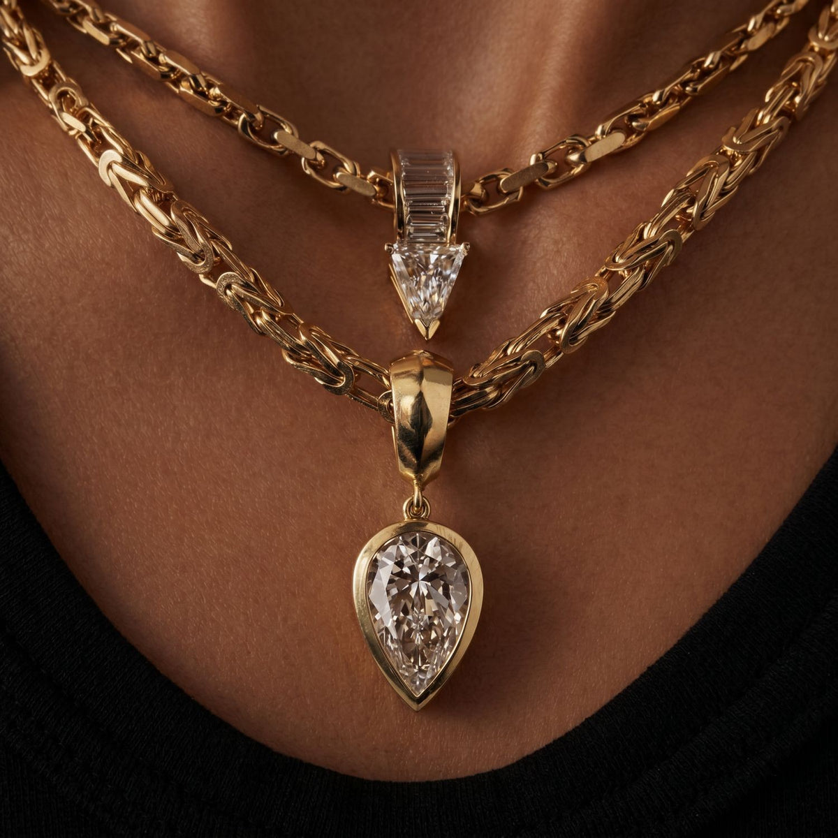 Classy Dual Chain Pear Pendant Necklace