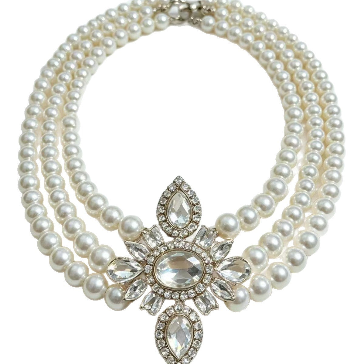 Classy Multi-Strand Pearl Crystal Choker