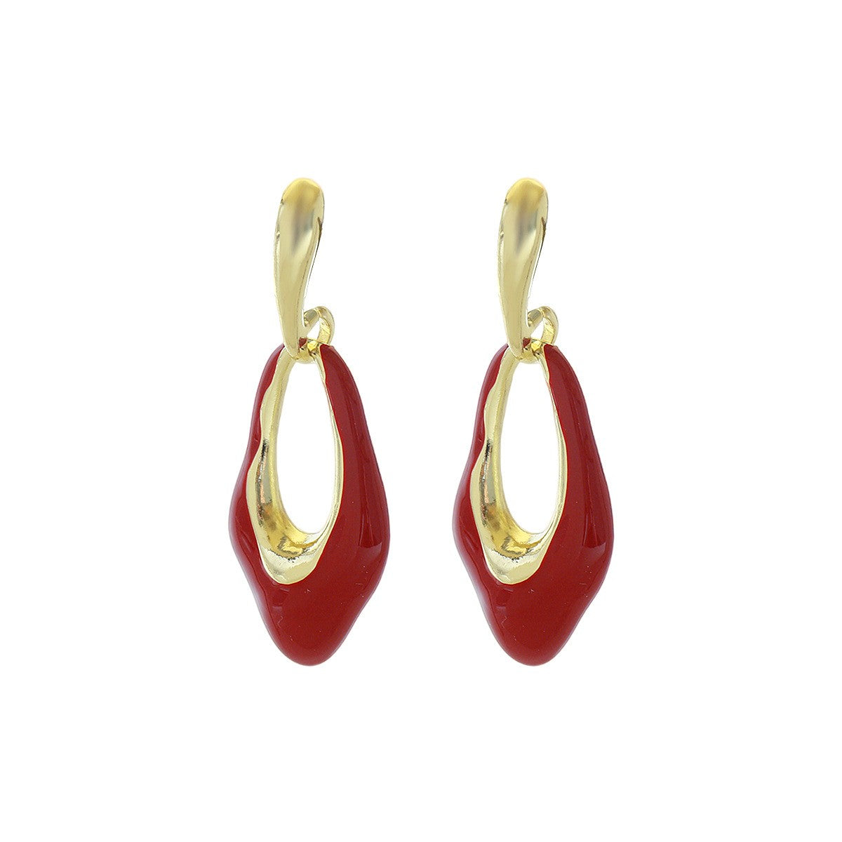 Classy Red Geometric Enamel Drop Earrings