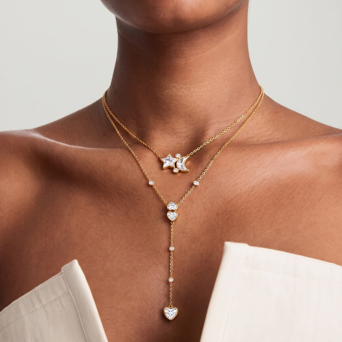 Dainty Layered Star Moon Heart Necklace
