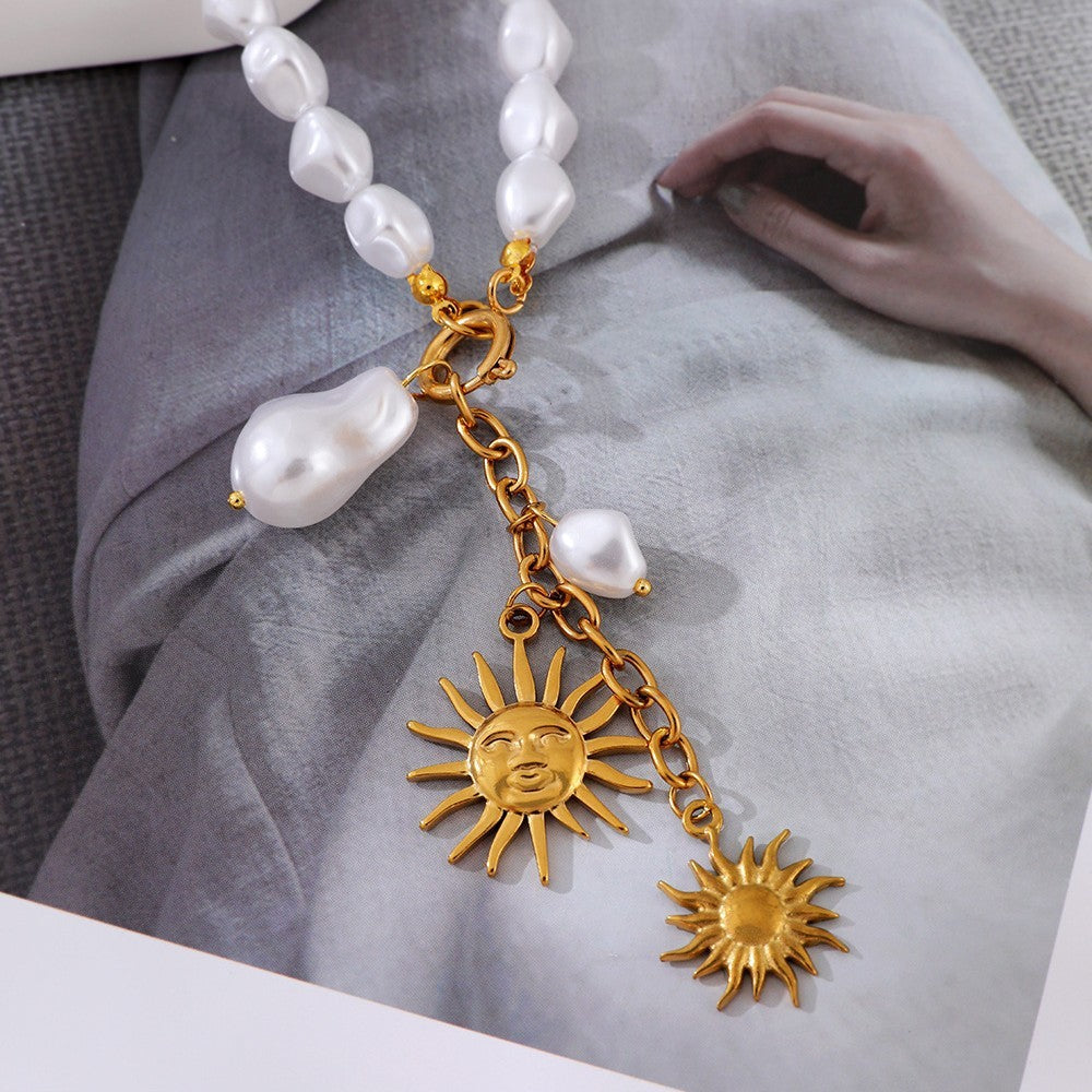 Classy Baroque Pearl Sun Necklace