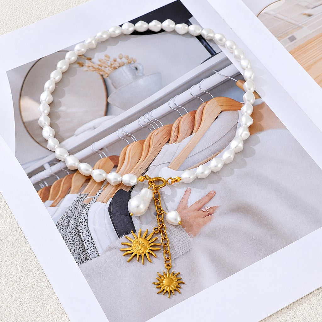 Classy Baroque Pearl Sun Necklace