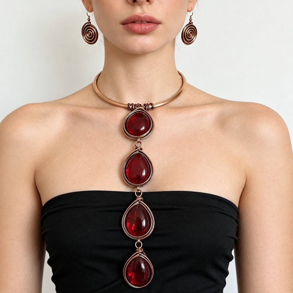 Boho Wire Wrapped Agate Necklace & Earring Set