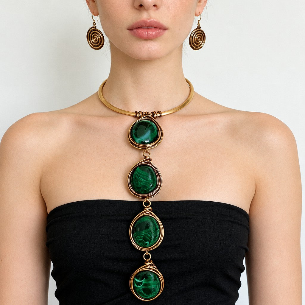 Boho Wire Wrapped Agate Necklace & Earring Set
