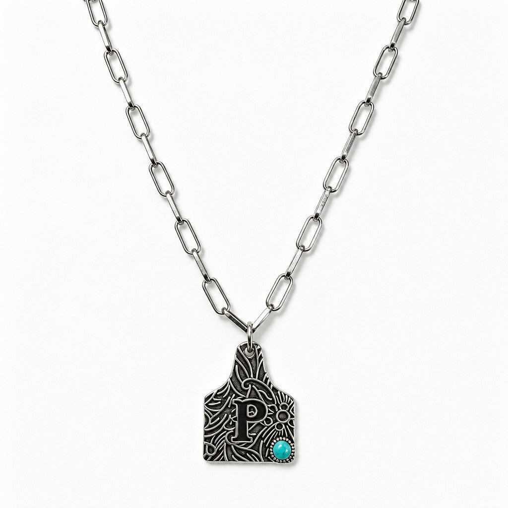Boho Engraved Initial Tag Necklace