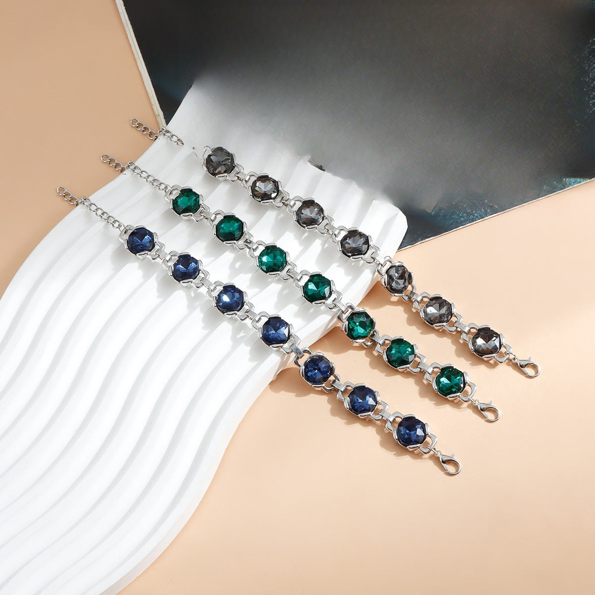 Classy Blue Faceted Gemstone Link Bracelet