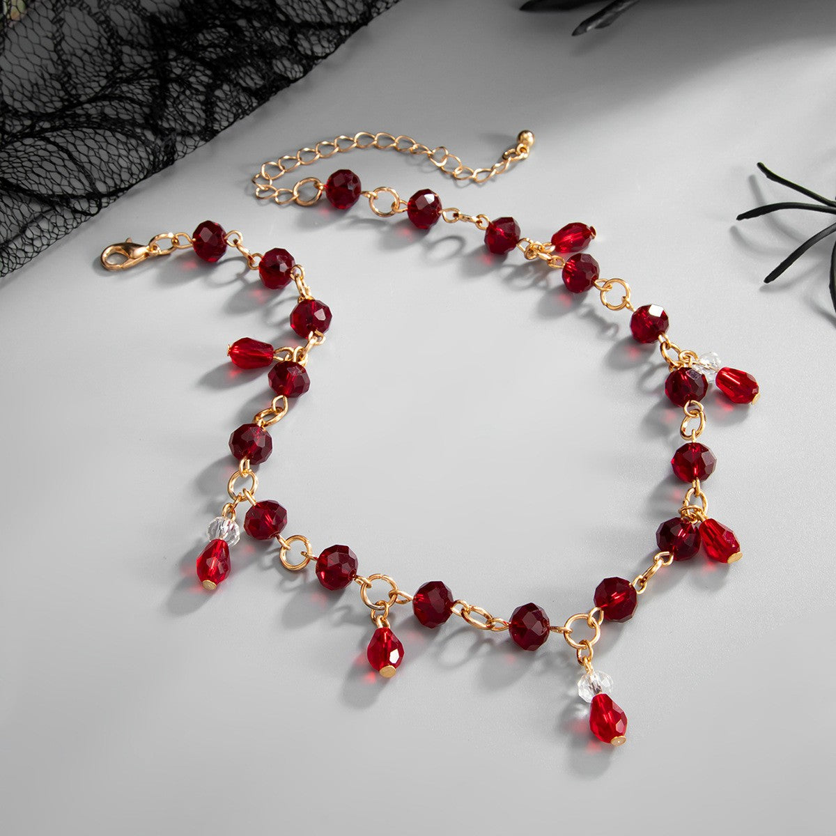 Romantic Red Teardrop Fringe Necklace
