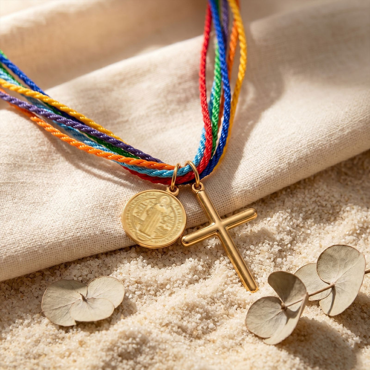Boho Rainbow Cord Cross Necklace