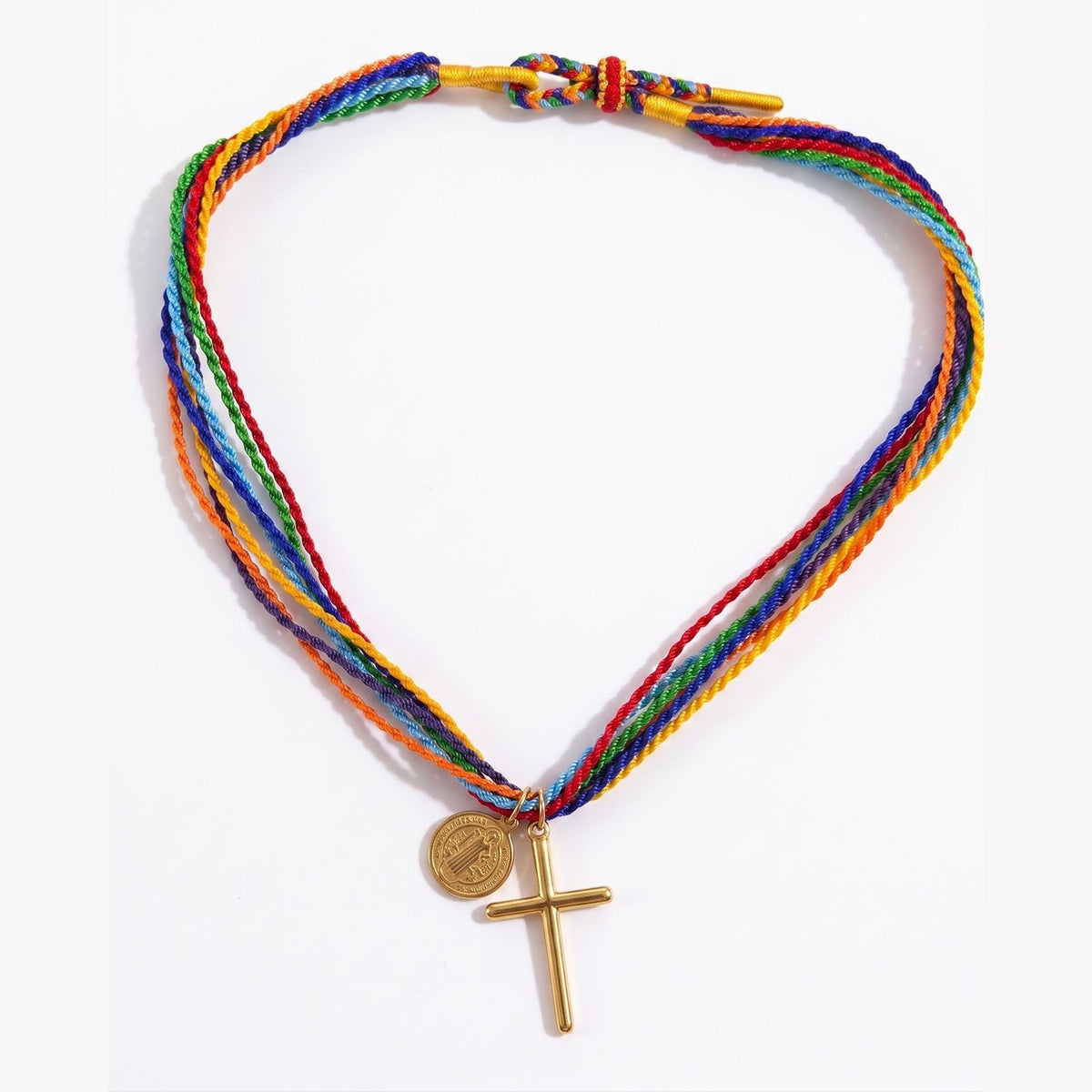 Boho Rainbow Cord Cross Necklace