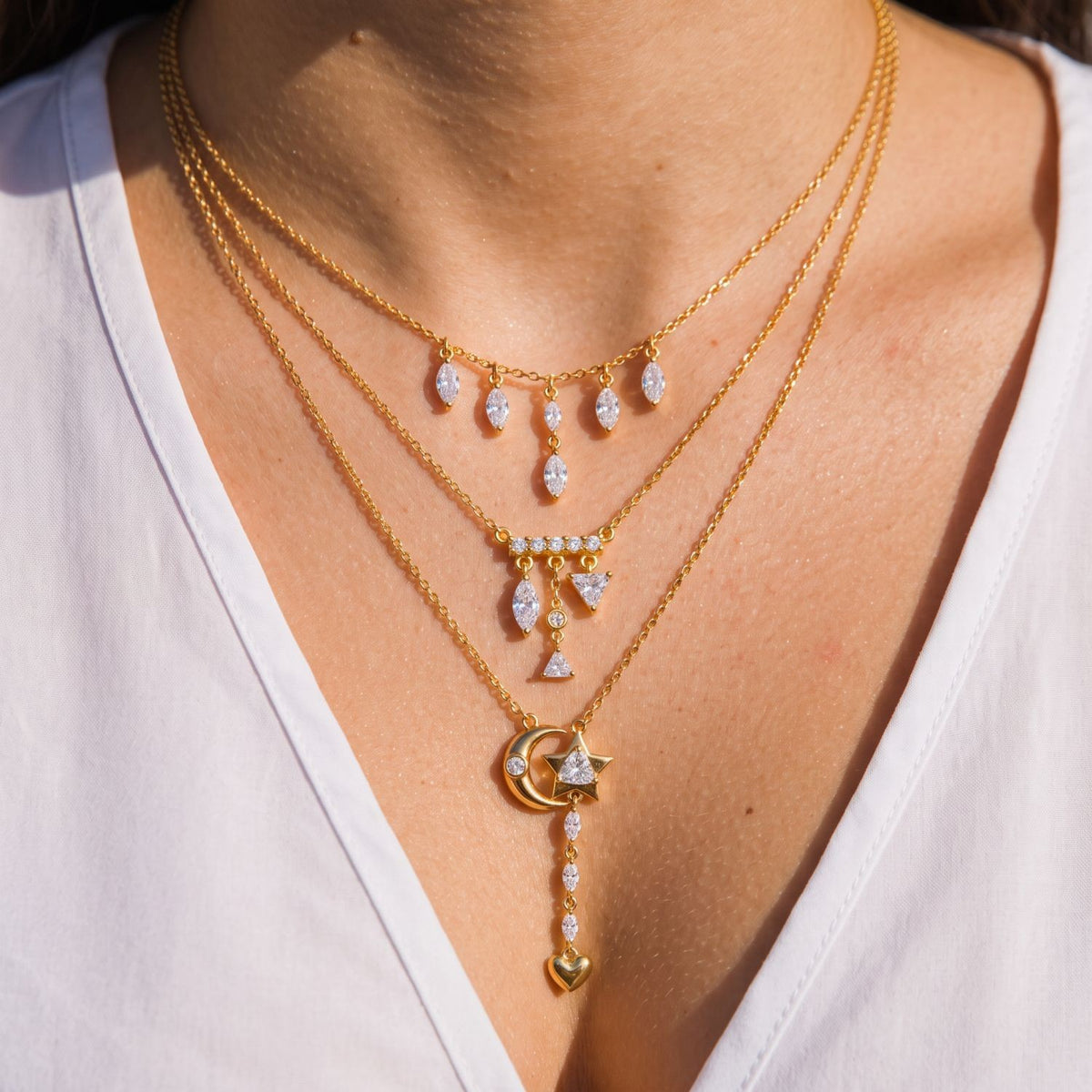 Dainty Layered Celestial Moon Star Necklace
