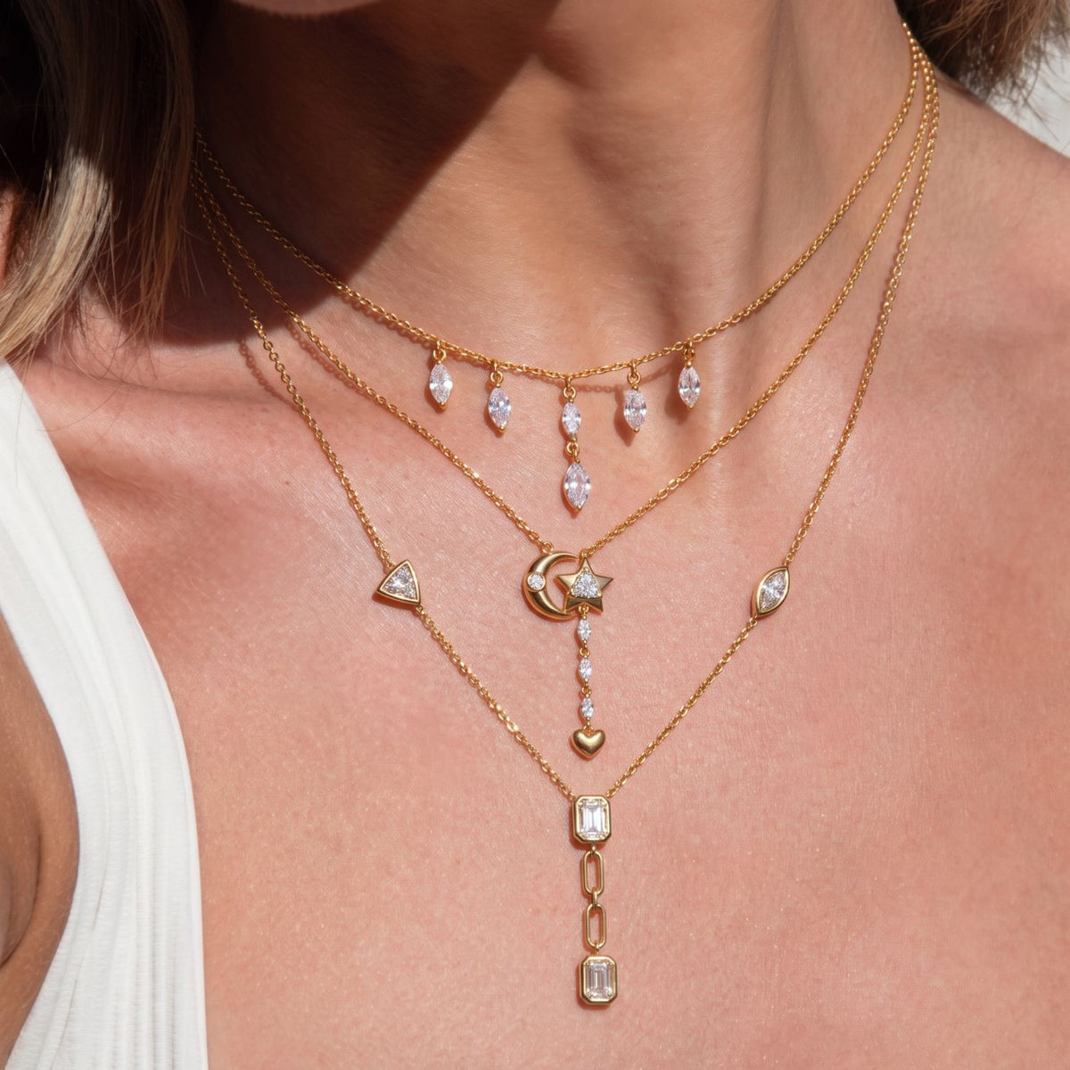 Dainty Layered Celestial Moon Star Necklace