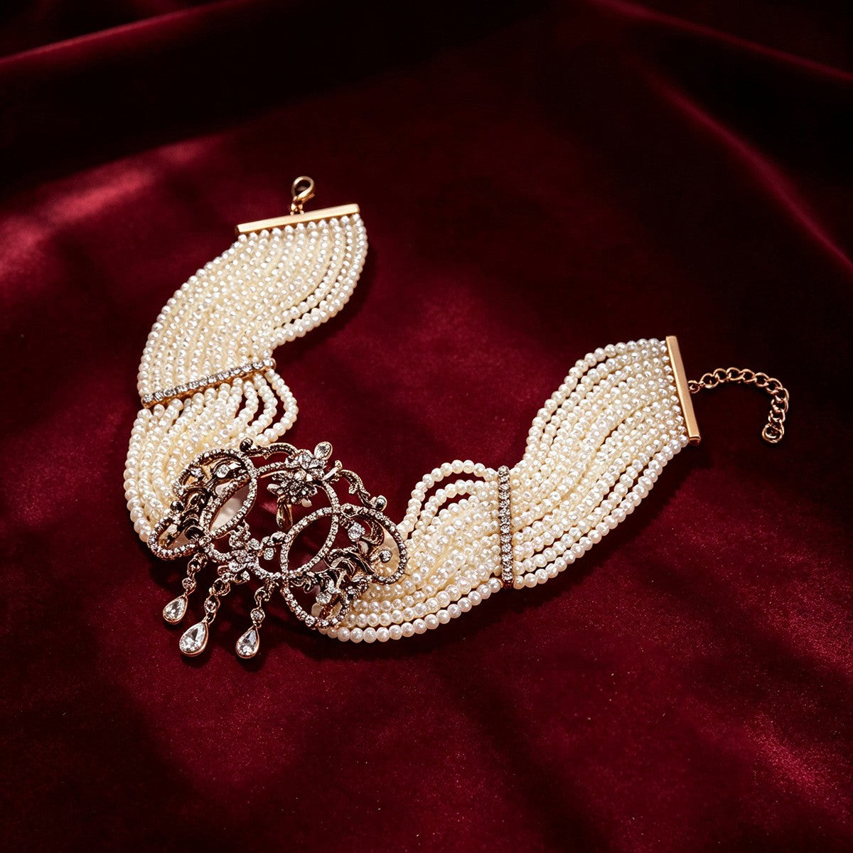 Elegant Vintage Faux Pearl Rhinestone Choker Necklace