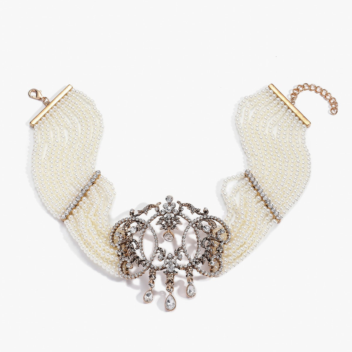 Elegant Vintage Faux Pearl Rhinestone Choker Necklace