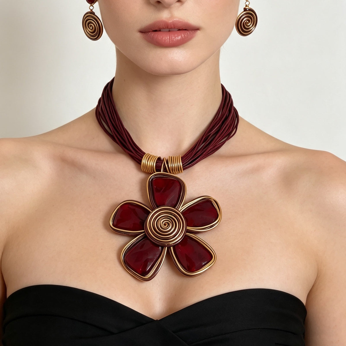 Vintage Woven Shell Flower Necklace & Earring Set