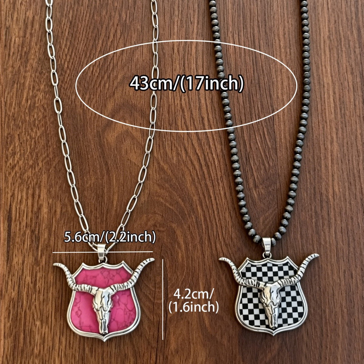 Boho Pink Bull Skull Shield Necklace
