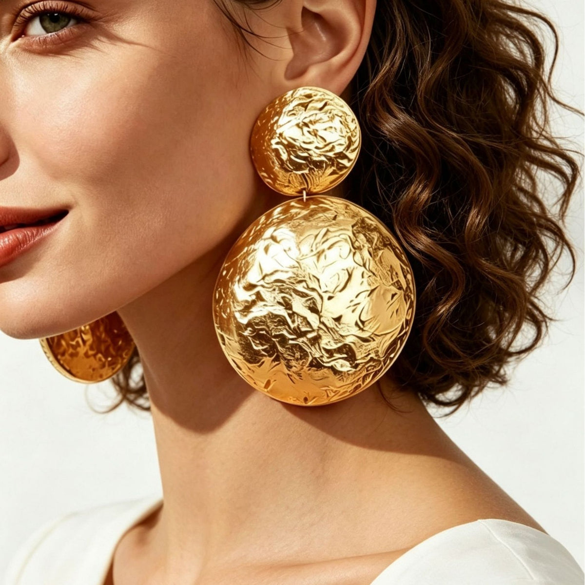 Classy Textured Dual Disc Drop Earrings