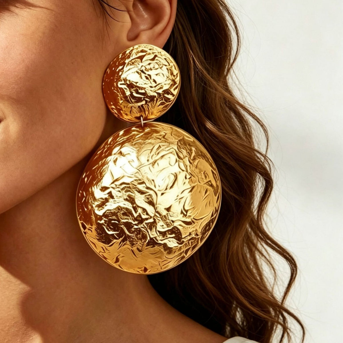 Classy Textured Dual Disc Drop Earrings