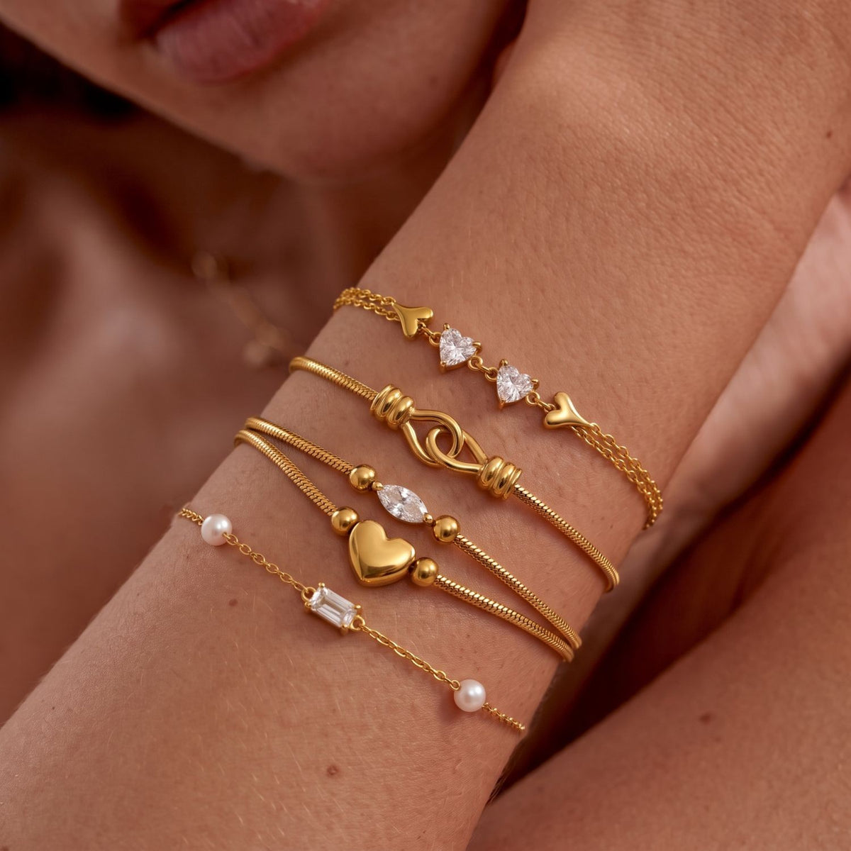 5pc Dainty Mixed Motif Bracelet Stack