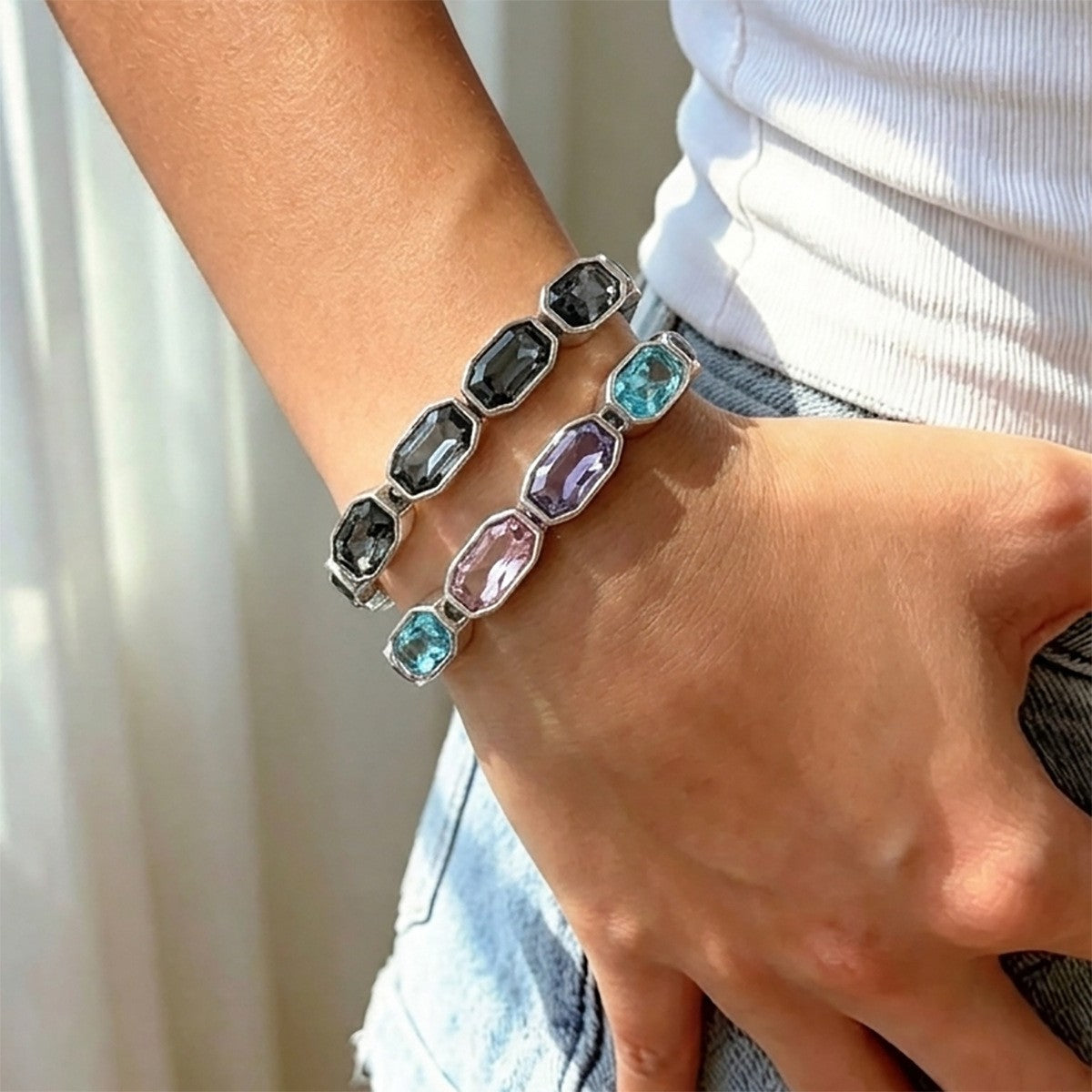 Classy Multicolor Geometric Rhinestone Bracelet