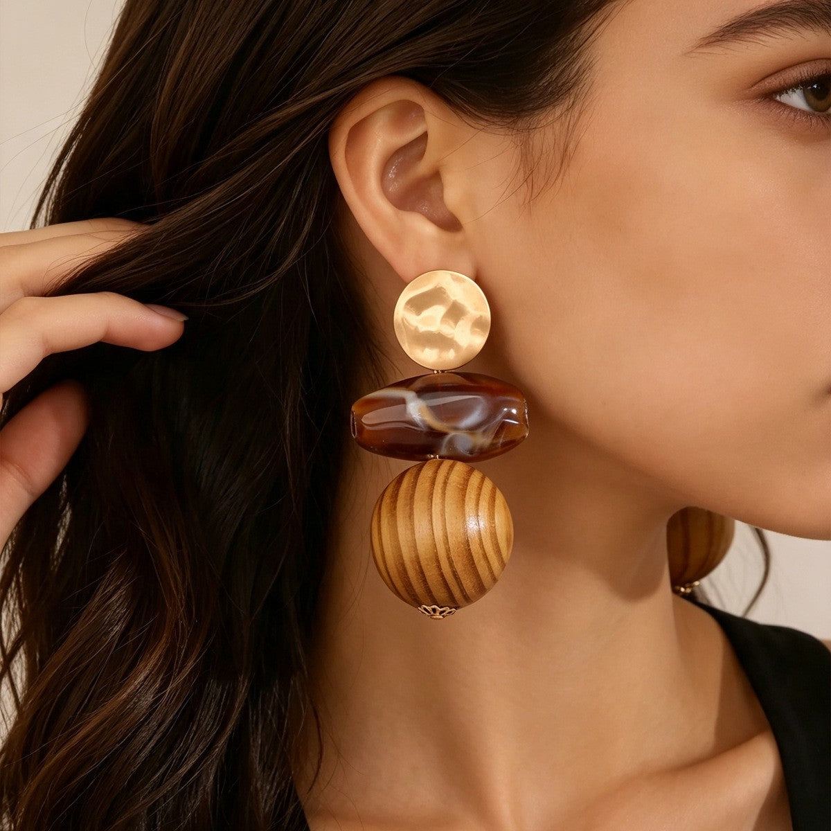 Boho Geometric Wood Drop Earrings