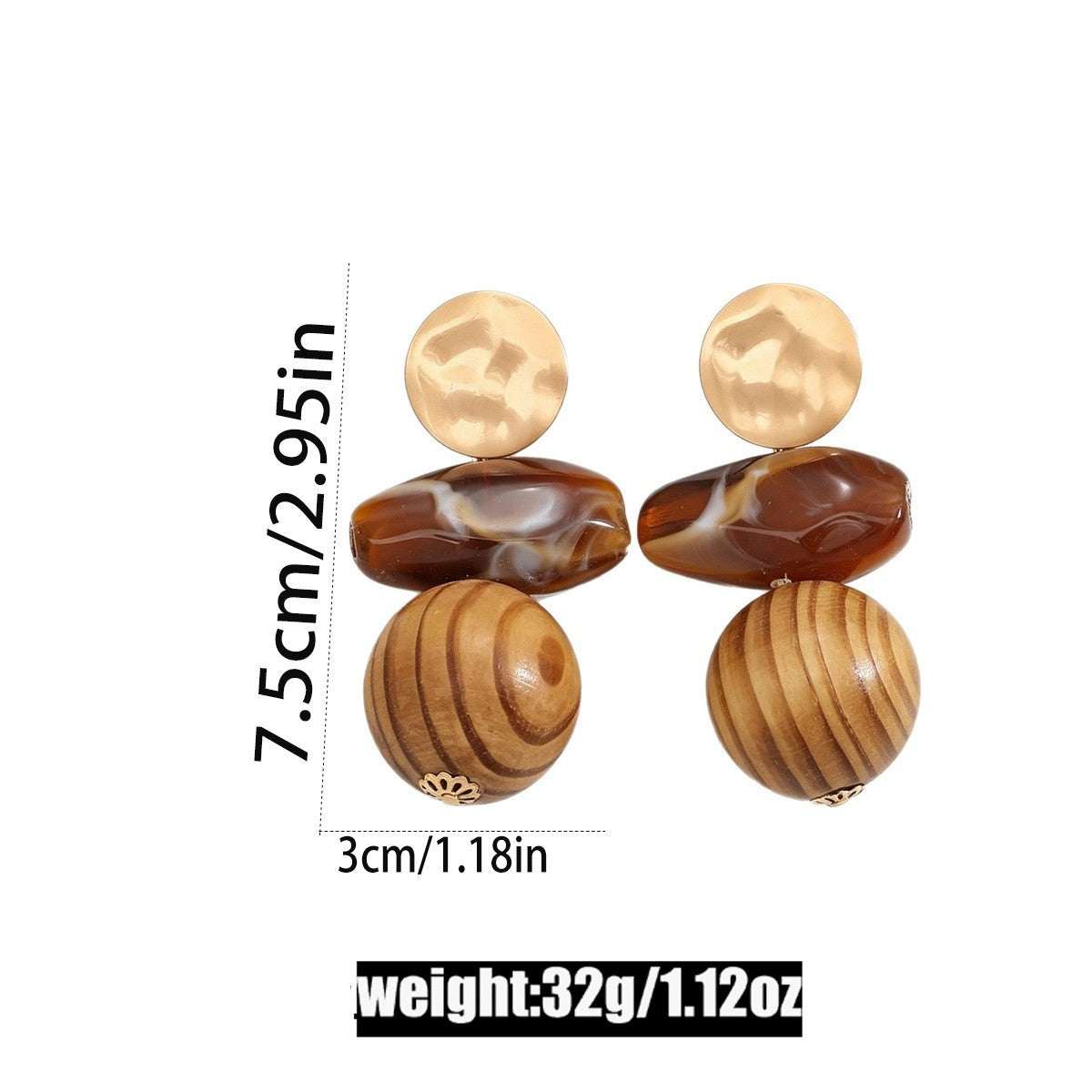 Boho Geometric Wood Drop Earrings