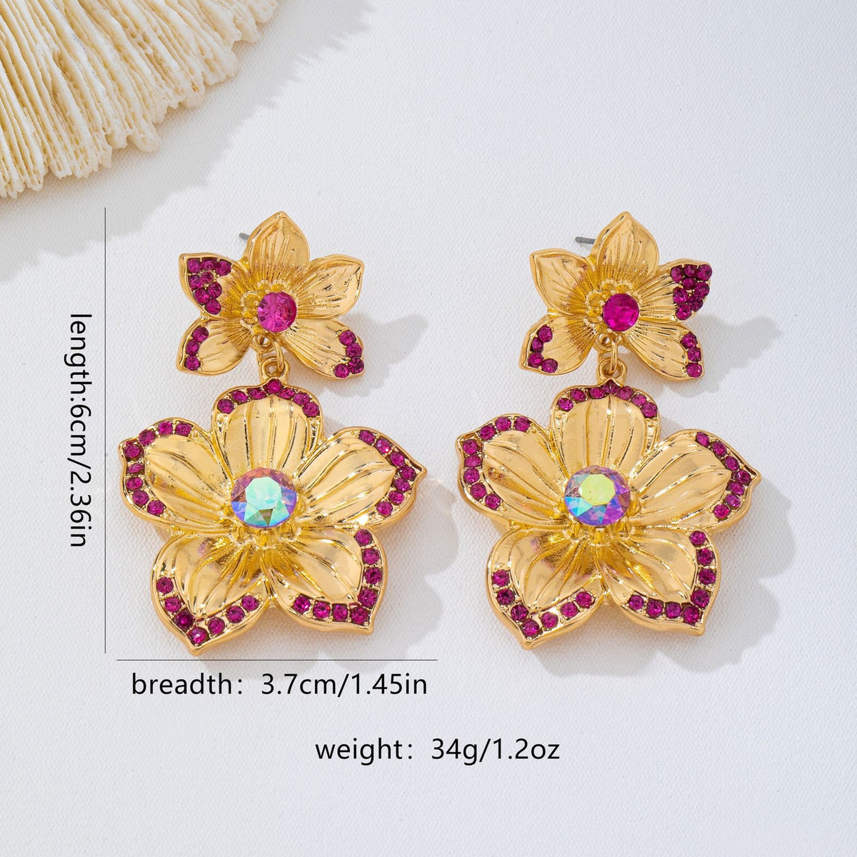 Romantic Red Zircon Double Flower Drop Earrings