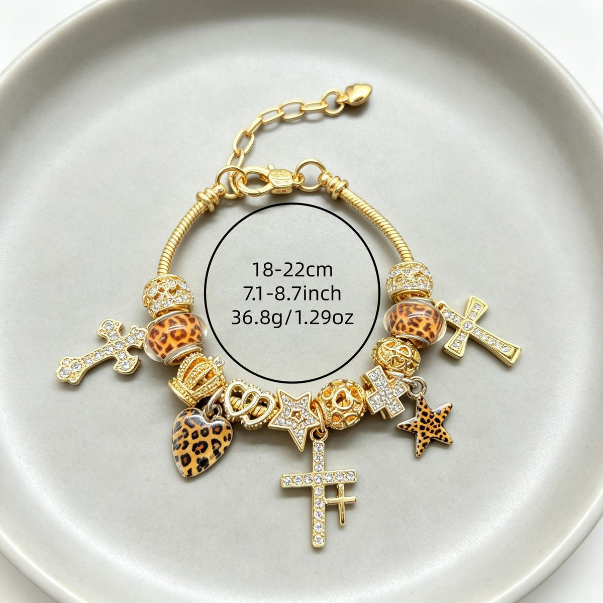 Classy Leopard Cross & Star Charm Bracelet