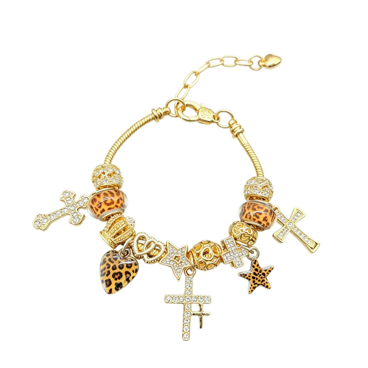 Classy Leopard Cross & Star Charm Bracelet