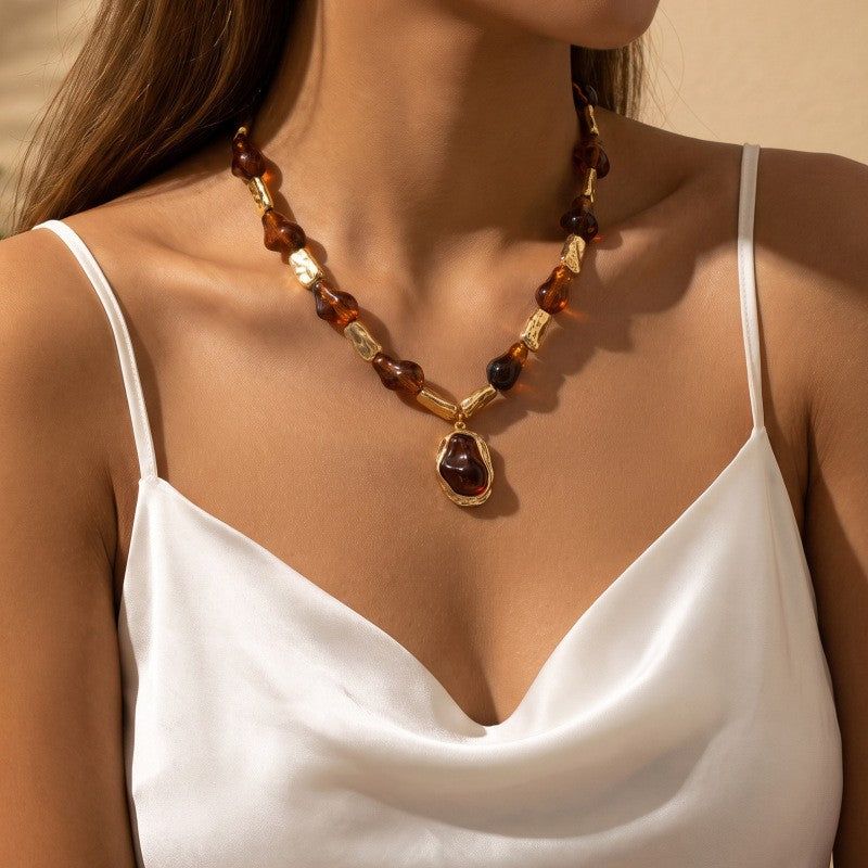 Boho Vintage Amber Geometric Necklace