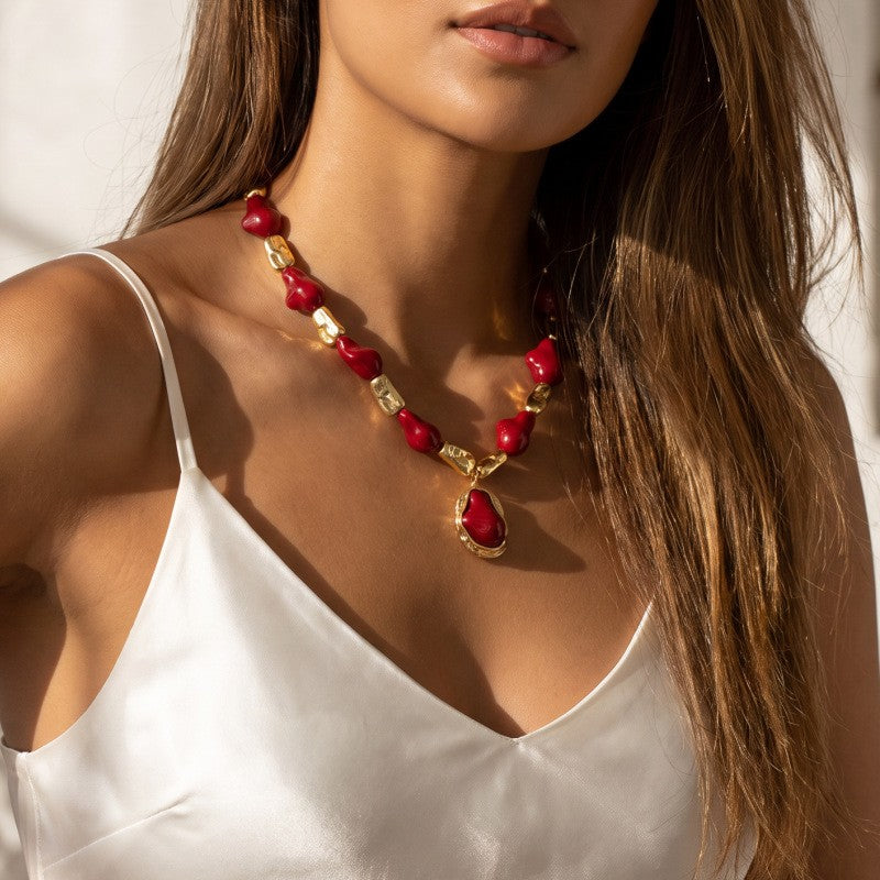 Boho Vintage Amber Geometric Necklace
