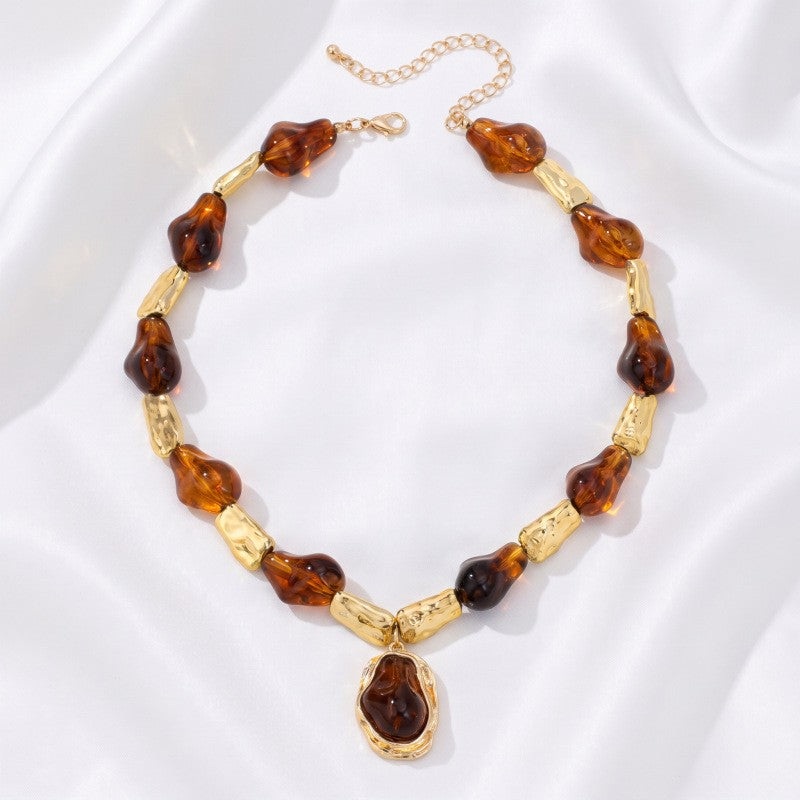 Boho Vintage Amber Geometric Necklace