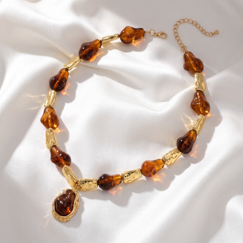 Boho Vintage Amber Geometric Necklace