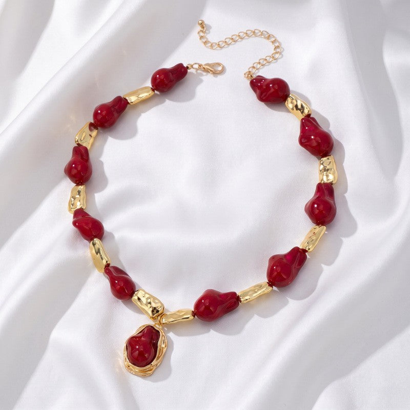 Boho Vintage Amber Geometric Necklace